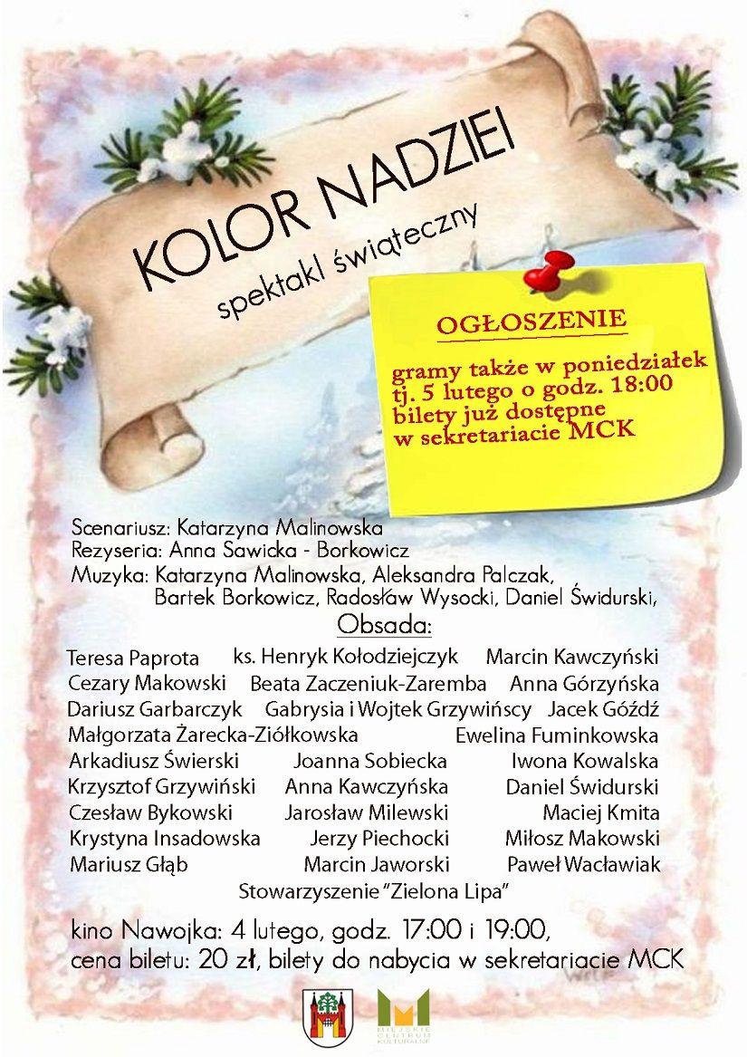 Spektakl świąteczny Kolor nadziei - ogłoszenie